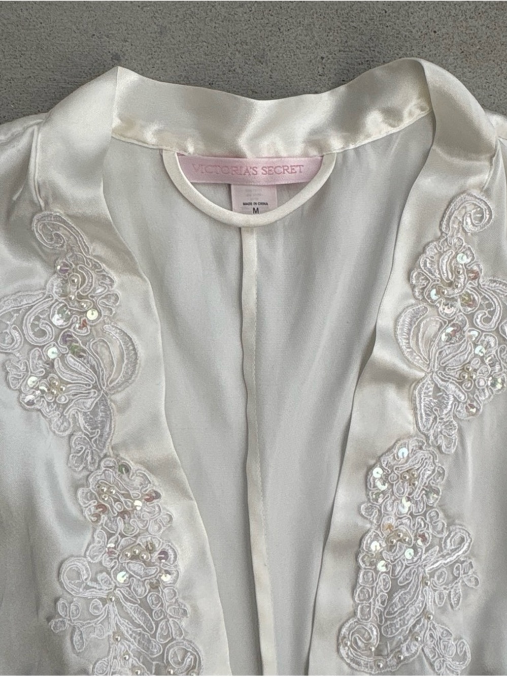 Victoria's Secret Ivory Satin Embroidered Sequin Robe